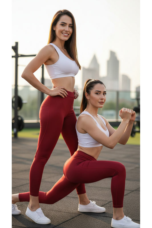 Kadın Yüksek Bel Toparlayıcı Spor Tayt Yoga Pilates Fitness Taytı - BORDO
