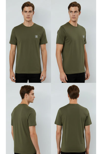 Erkek %100 Pamuk Günlük Basic T-shirt - Haki