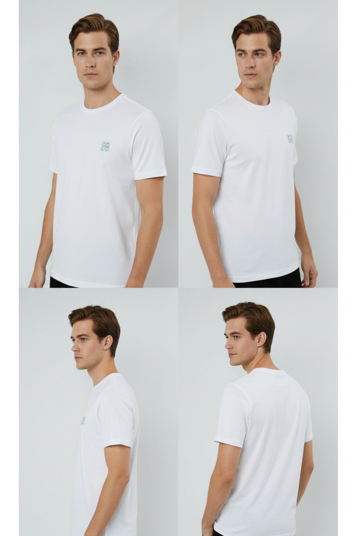 Erkek %100 Pamuk Günlük Basic T-shirt-7071 - Beyaz