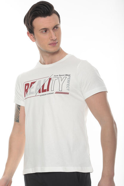 Erkek Ekru  Realıty Baskılı T-shirt - Ekru