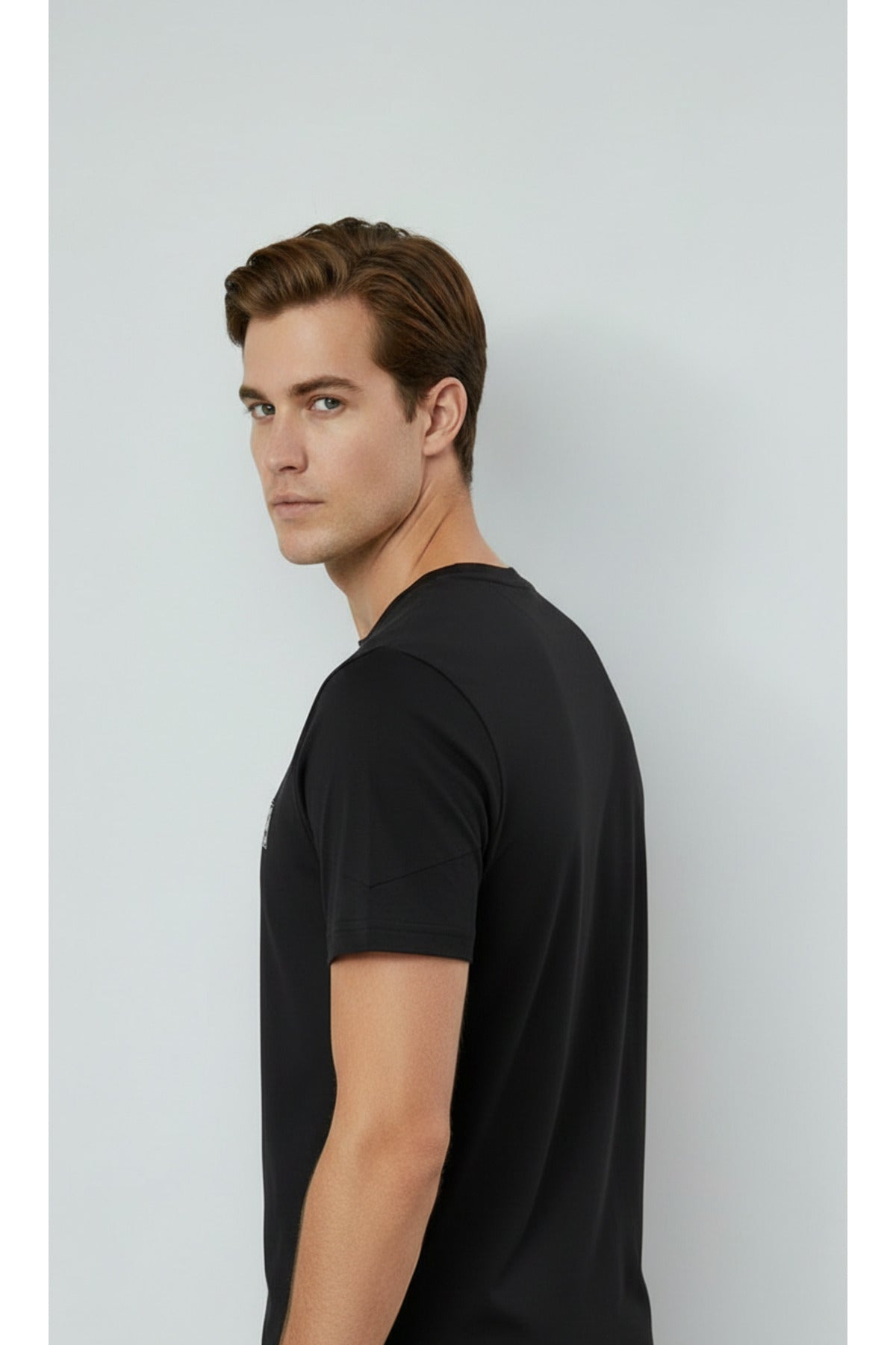 Erkek %100 Pamuk Günlük Basic T-shirt-7071 - Siyah