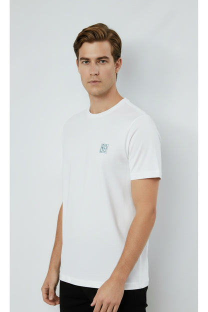 Erkek %100 Pamuk Günlük Basic T-shirt-7071 - Beyaz
