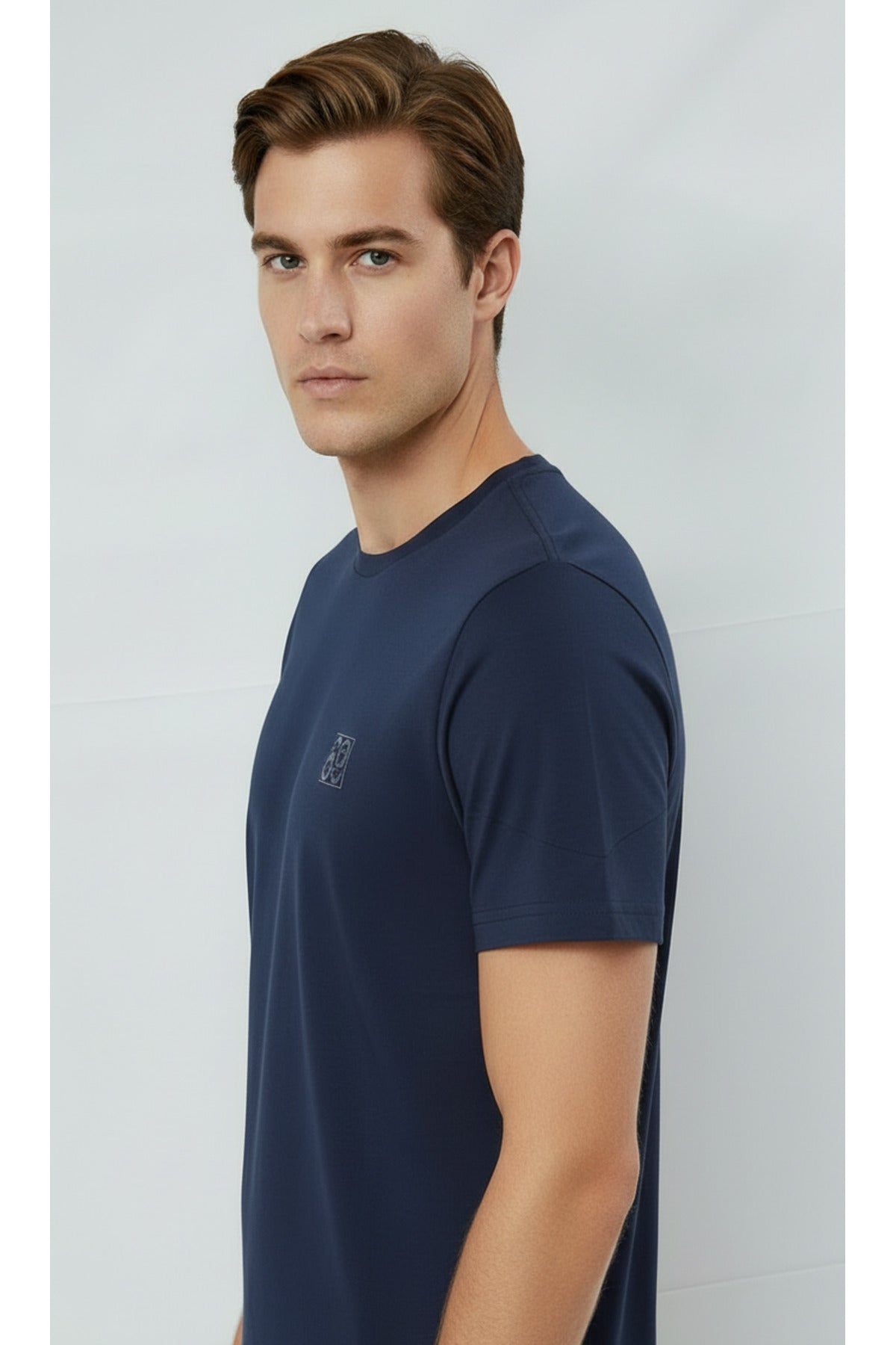 Erkek %100 Pamuk Günlük Basic T-shirt-7071 - Lacivert