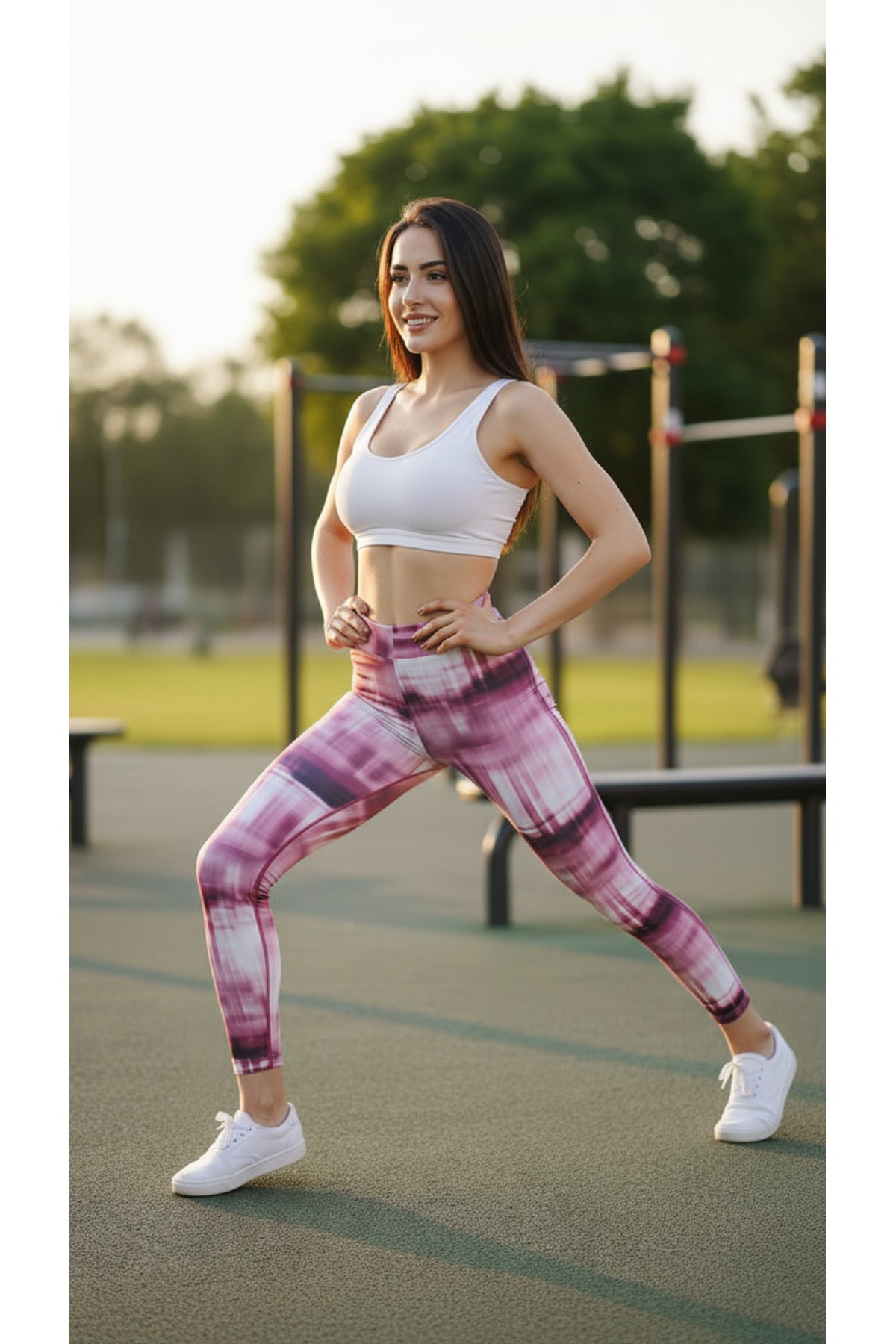 Kadın Renkli Çizgi Desenli Yüksek Bel Toparlayıcı Spor Tayt Yoga Pilates Fitness Taytı - PEMBE-MOR SİYAH ÇİZGİLİ