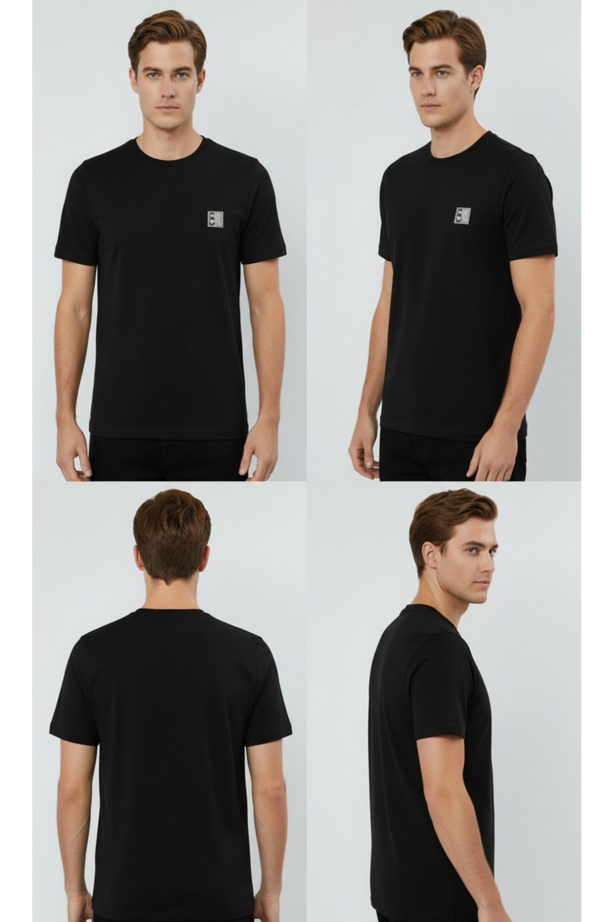 Erkek %100 Pamuk Günlük Basic T-shirt - Siyah