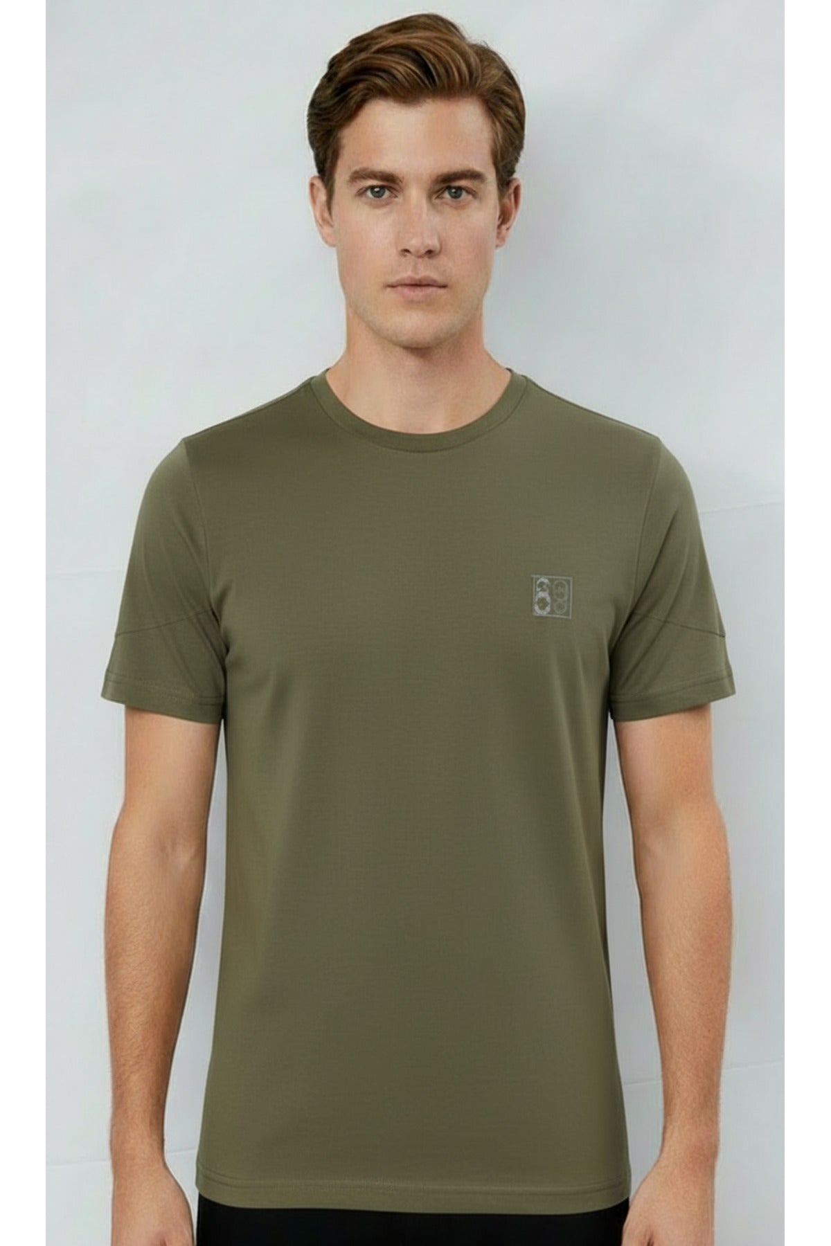 Erkek %100 Pamuk Günlük Basic T-shirt-7071 - Haki