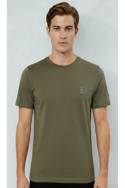 Erkek %100 Pamuk Günlük Basic T-shirt-7071 - Haki