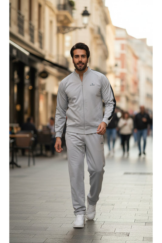 Erkek Kolej Yaka Rashell Eşofman Takımı %100 Polyester Fermuarlı Eşofman Takım - Açık Gri