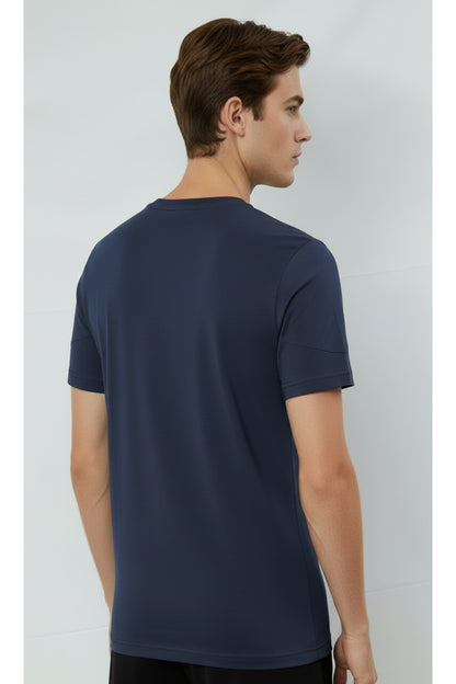 Erkek %100 Pamuk Günlük Basic T-shirt-7071 - Lacivert