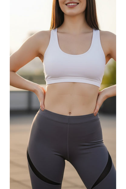 Kadın Füme Spor Kesit Detaylı Yüksek Bel Toparlayıcı Spor Tayt Yoga Pilates Fitness Taytı - FÜME