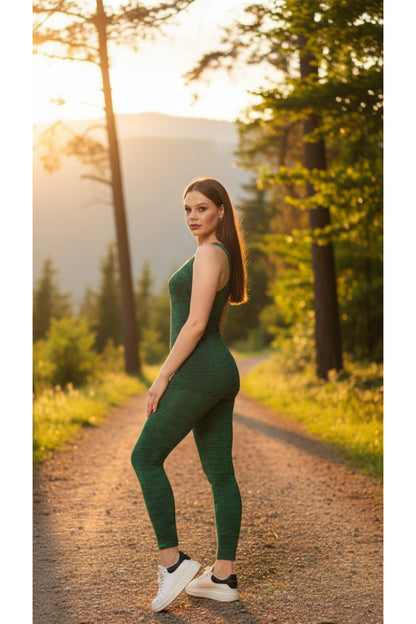 KADIN MAVİ MELANJ SEAMLESS DİKİŞSİZ TOPARLAYICI SPORCU ATLET ALT ÜST FITNESS TAKIMI - SU YEŞİLİ