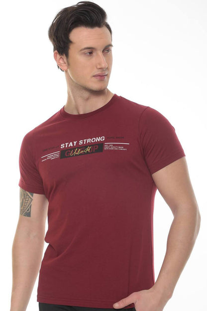 Erkek Bordo Stay Strong Baskılı  T-shirt - Bordo