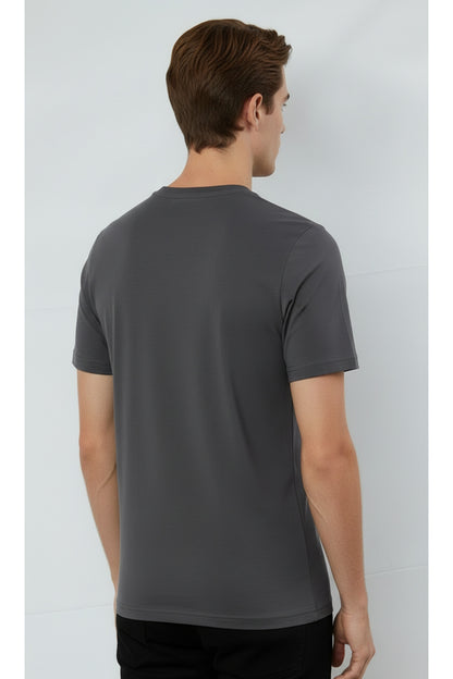 Erkek %100 Pamuk Günlük Basic T-shirt - Füme