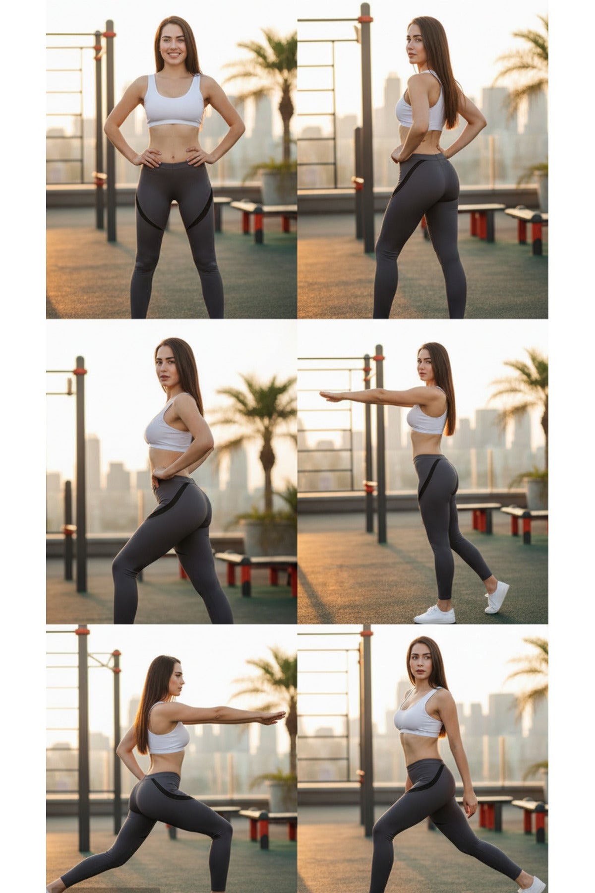 Kadın Füme Spor Kesit Detaylı Yüksek Bel Toparlayıcı Spor Tayt Yoga Pilates Fitness Taytı - FÜME