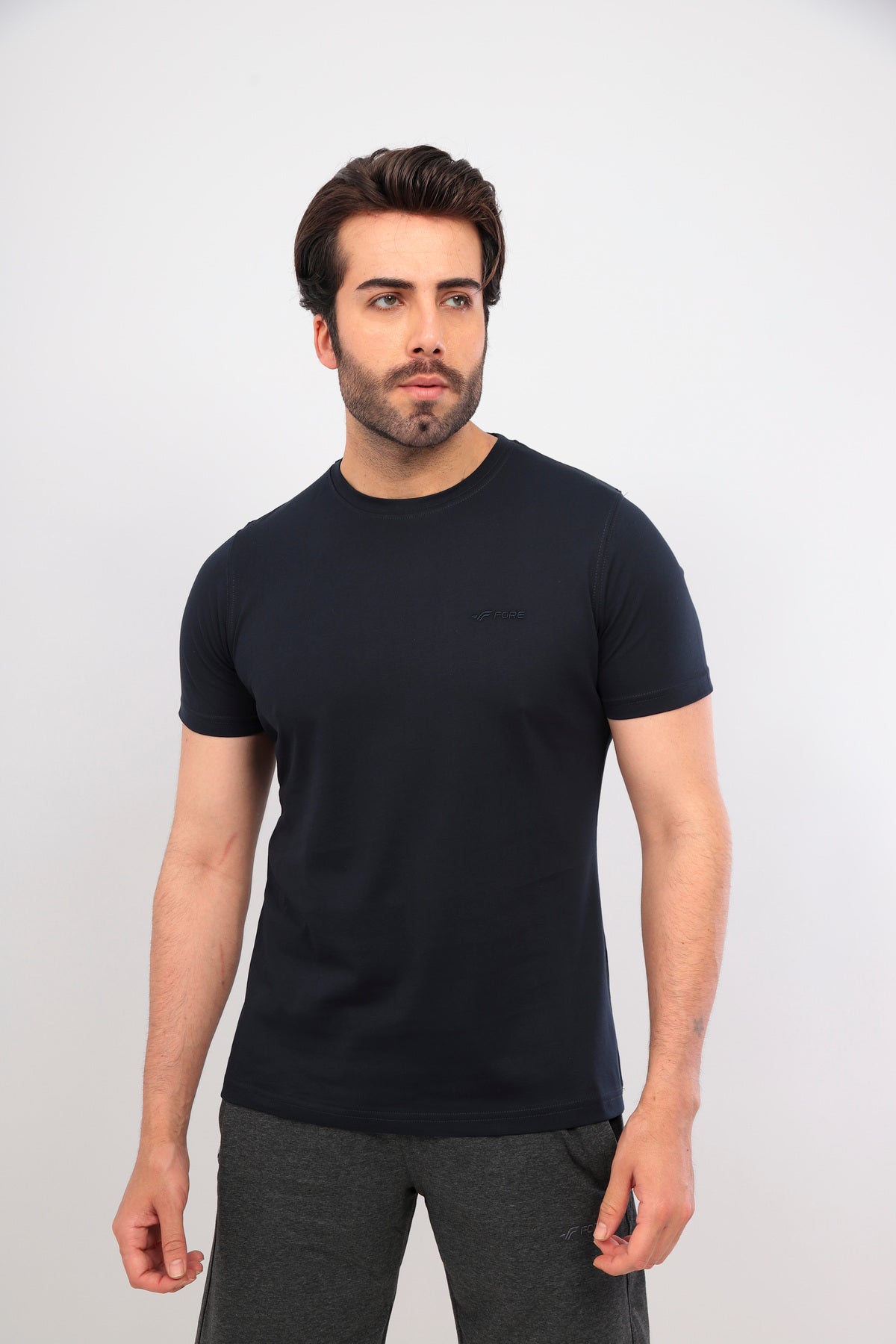 Erkek Bisiklet Yaka Tişört Kısa Kollu Basic Pamuklu Günlük Rahat T-Shirt - Lacivert