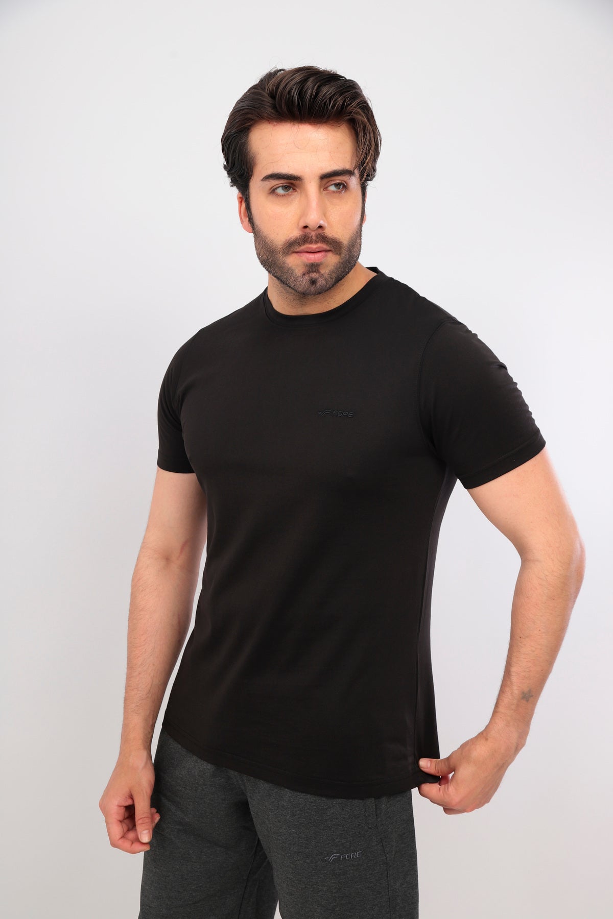 Erkek Bisiklet Yaka Tişört Kısa Kollu Basic Pamuklu Günlük Rahat T-Shirt - Siyah