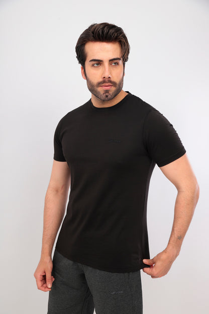 Erkek Bisiklet Yaka Tişört Kısa Kollu Basic Pamuklu Günlük Rahat T-Shirt - Siyah