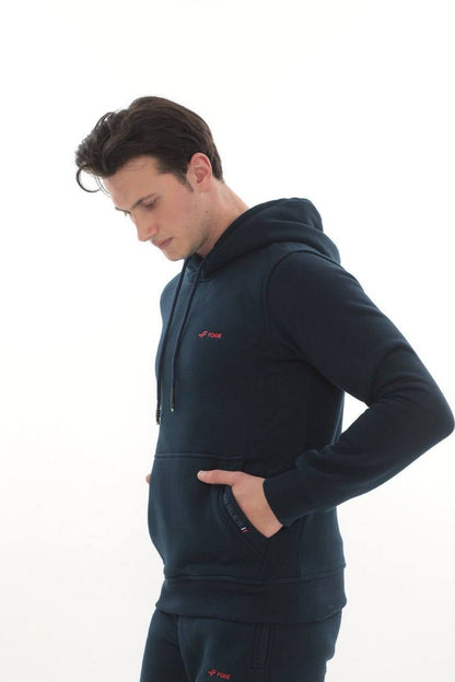 Erkek Bordo 3 İplik Kapüşonlu Sweat Üst - Lacivert Bordo