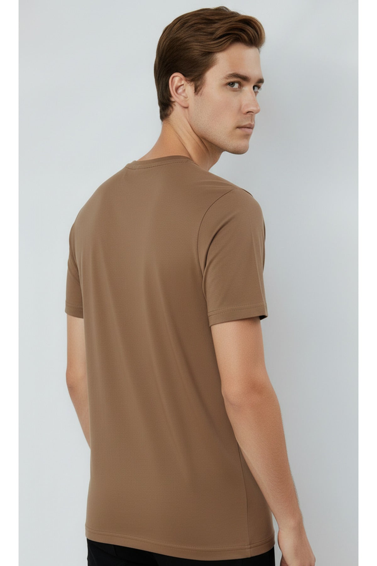 Erkek %100 Pamuk Günlük Basic T-shirt - Kahverengi