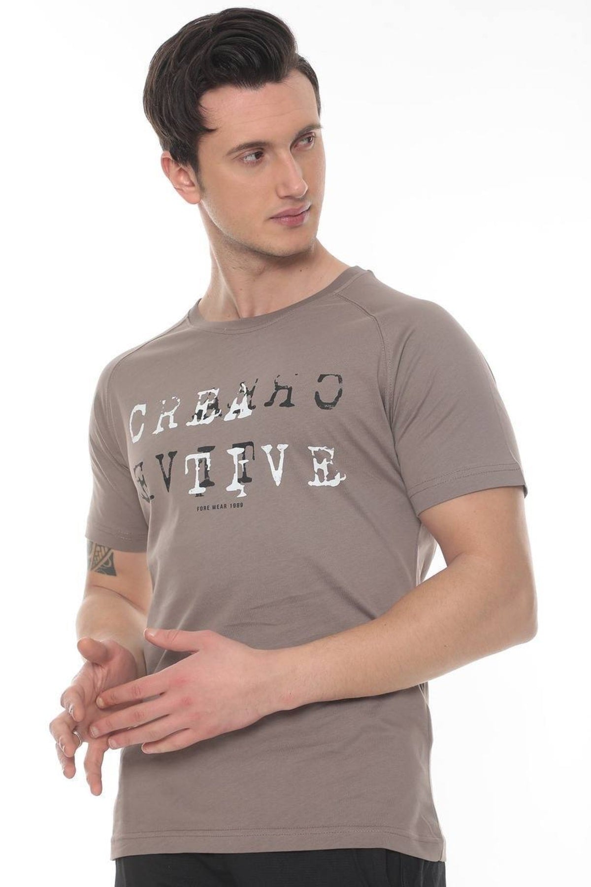 Creatıve Penye Baskılı T-shirt - VİZON