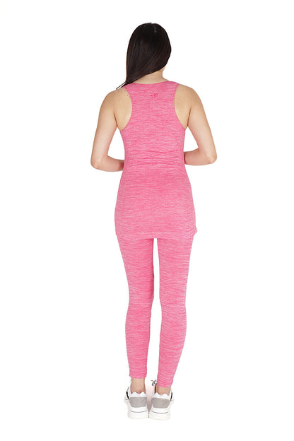 KADIN MAVİ MELANJ SEAMLESS DİKİŞSİZ TOPARLAYICI SPORCU ATLET ALT ÜST FITNESS TAKIMI - Pembe