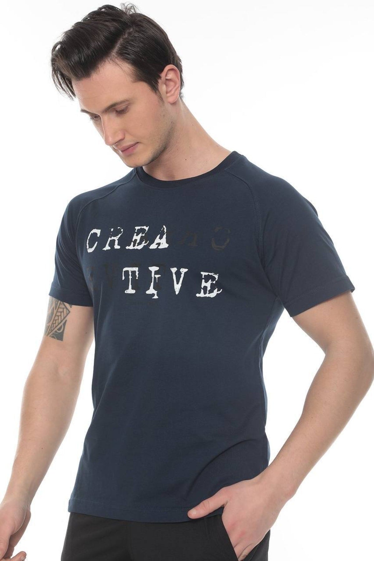 Creatıve Penye Baskılı T-shirt - LACİVERT