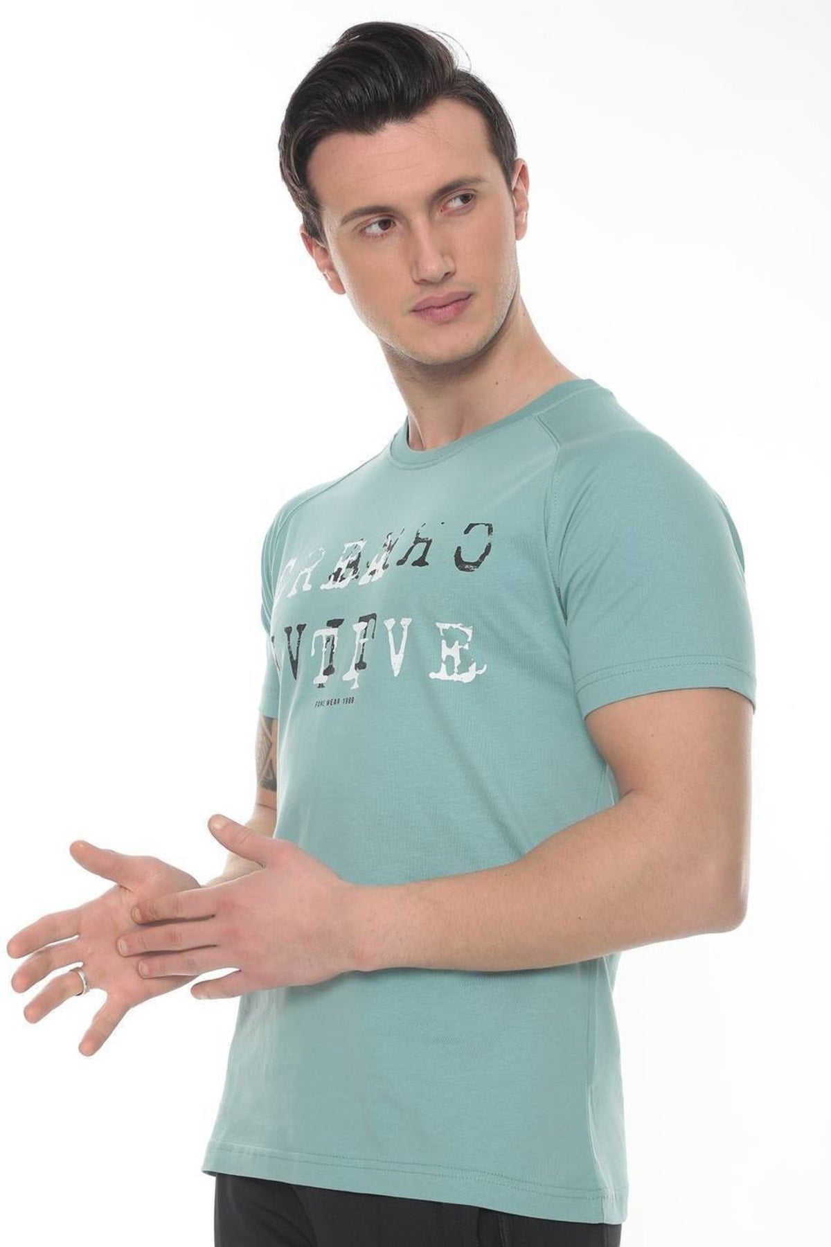 Creatıve Penye Baskılı T-shirt - SU YEŞİLİ
